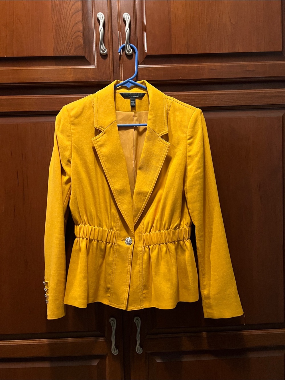 White House Black Market Mustard Yellow Cinch-Waist Blazer